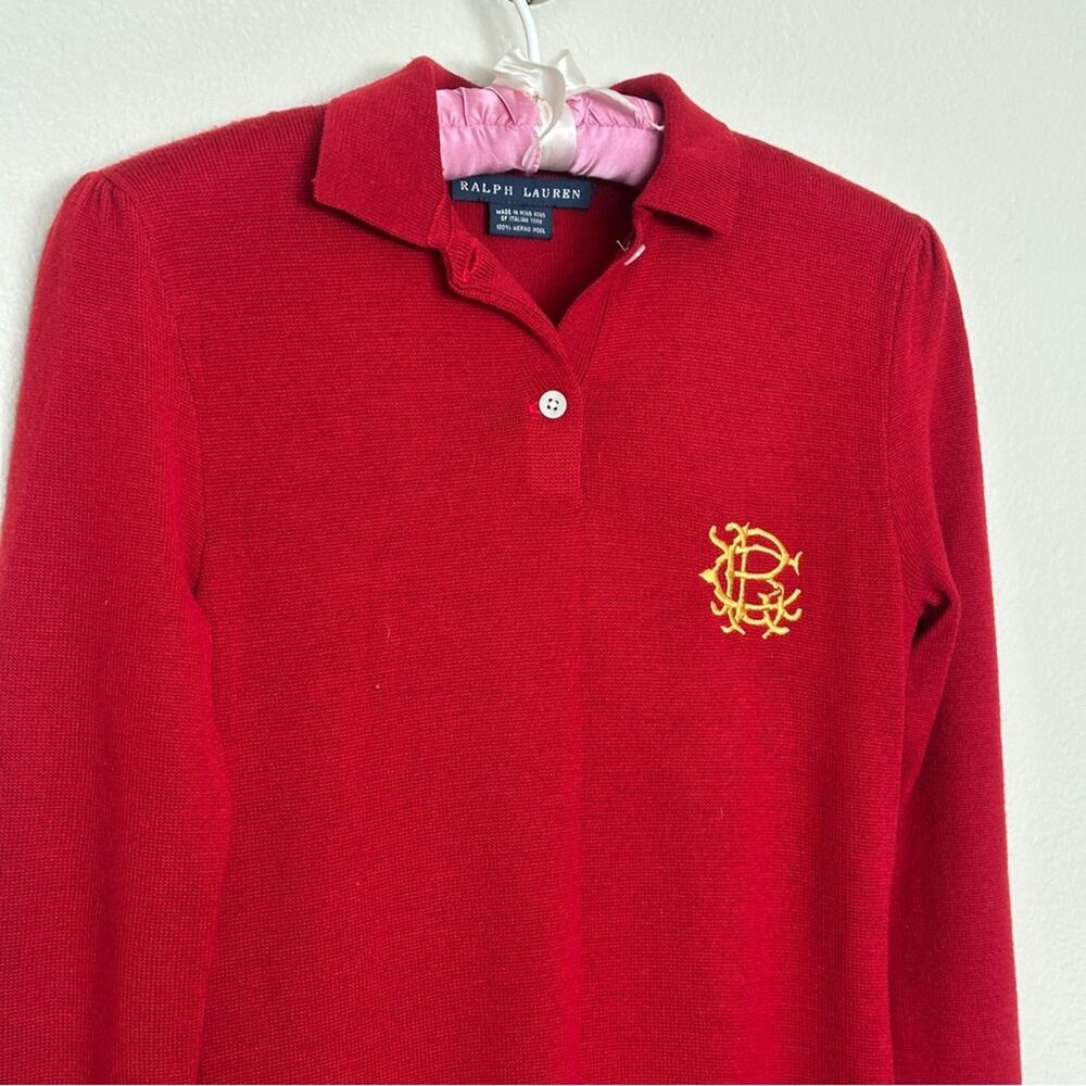 Vintage Ralph Lauren Red Merino Wool Long Sleeve Dress with Gold Logo - Picture 12 of 12